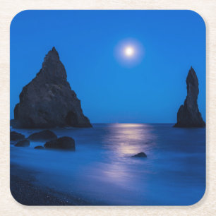 Posavasos Cuadrado De Papel Moonrise Reflection   Iceland, Reynisdrangur