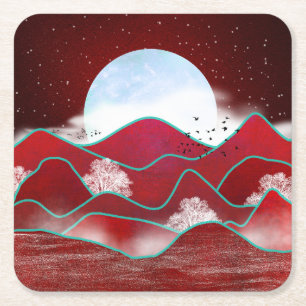 Posavasos Cuadrado De Papel Moonrise Roja