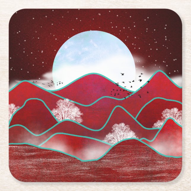 Posavasos Cuadrado De Papel Moonrise Roja (Anverso)