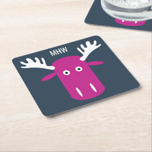Posavasos Cuadrado De Papel Moose Head Pop Art personalizado monograma apasion