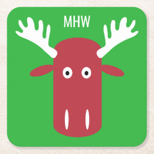 Posavasos Cuadrado De Papel Moose Head Pop Art personalizado monograma apasion