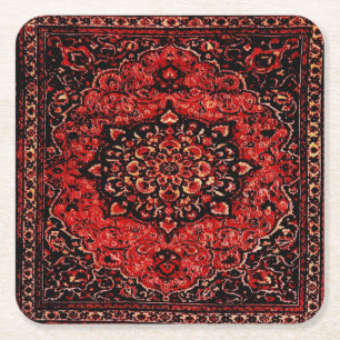 Posavasos Cuadrado De Papel Moqueta persa en campo tintado rosa