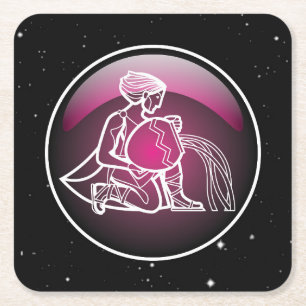 Posavasos Cuadrado De Papel Morado Zodiaco Aquarius