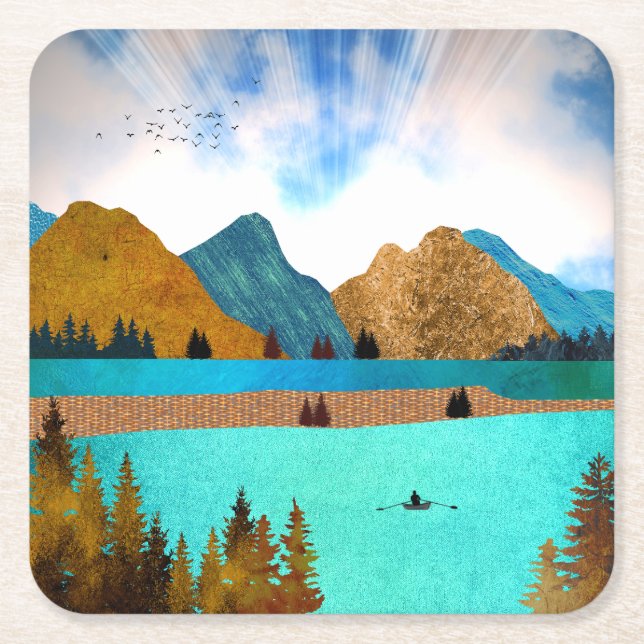 Posavasos Cuadrado De Papel Morning Lake Rower (Anverso)