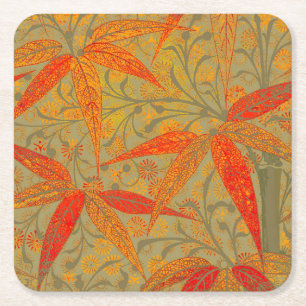 Posavasos Cuadrado De Papel Morris & Co. Patrón de Bambú Godwin Naranja y Salv