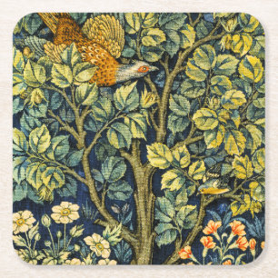 Posavasos Cuadrado De Papel Morris Vintage Pheasant Squirrel & Flower Pattern