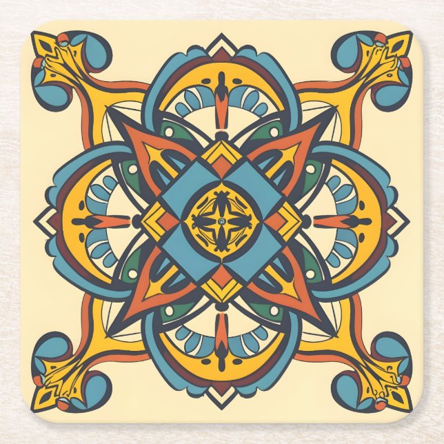 Posavasos Cuadrado De Papel Mosaico andaluz marroquí (Anverso)