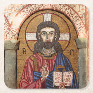 Posavasos Cuadrado De Papel Mosaico antiguo de Jesús