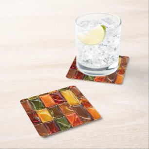 Posavasos Cuadrado De Papel Mosaico de Baldosas de Vidrio de Otoño Cálido - Ám