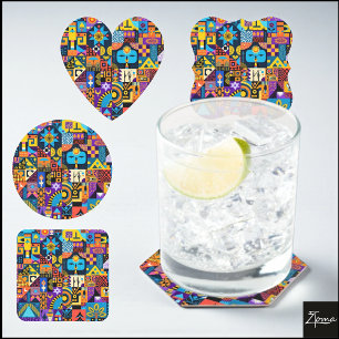 Posavasos Cuadrado De Papel Mosaico de Colcha Geométrica de Arte Popular Abstr