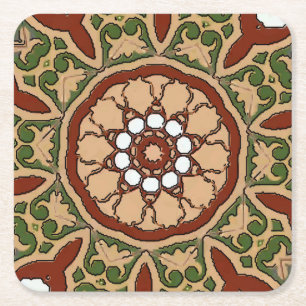 Posavasos Cuadrado De Papel Mosaico de flores mexicanas