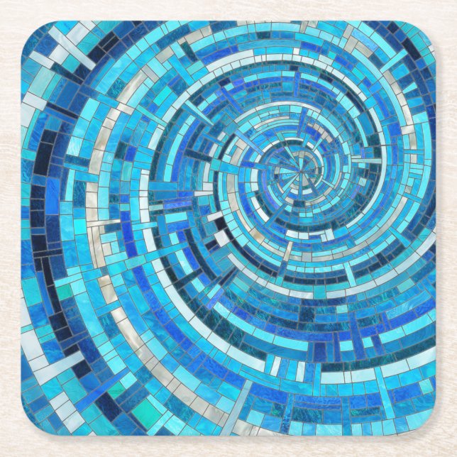 Posavasos Cuadrado De Papel Mosaico espiral de ola azul (Anverso)