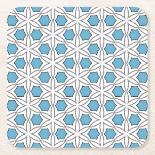 Posavasos Cuadrado De Papel Mosaico floral blanco y azul
