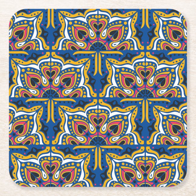 Posavasos Cuadrado De Papel Mosaico Indio Talavera: Cerámica sin Marea. (Anverso)