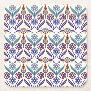 Posavasos Cuadrado De Papel Mosaico turco: Colorido patrón sin foco