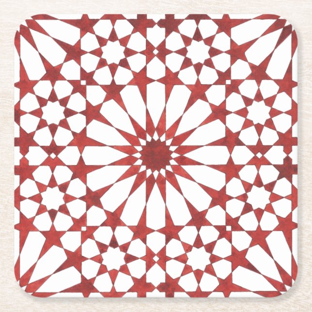Posavasos Cuadrado De Papel Mosaïque andalouse rouge ALHAMBRA (Anverso)