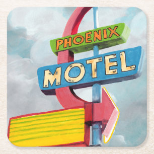 Posavasos Cuadrado De Papel Motel de Phoenix de la acuarela