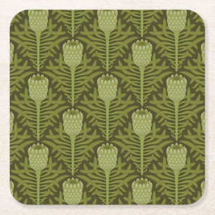 Posavasos Cuadrado De Papel Motivo de planta verde serena para decoración mode