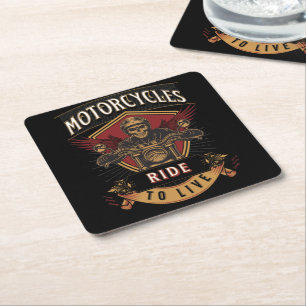 Posavasos Cuadrado De Papel Motocicletas Skull Ride Para Vivir