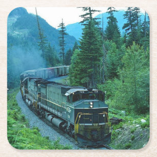 Posavasos Cuadrado De Papel Motor clásico de tren diesel