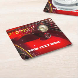 Posavasos Cuadrado De Papel Motor de Fuego Rojo Vintage