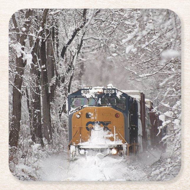 Posavasos Cuadrado De Papel Motor de tren diesel clásico (Anverso)