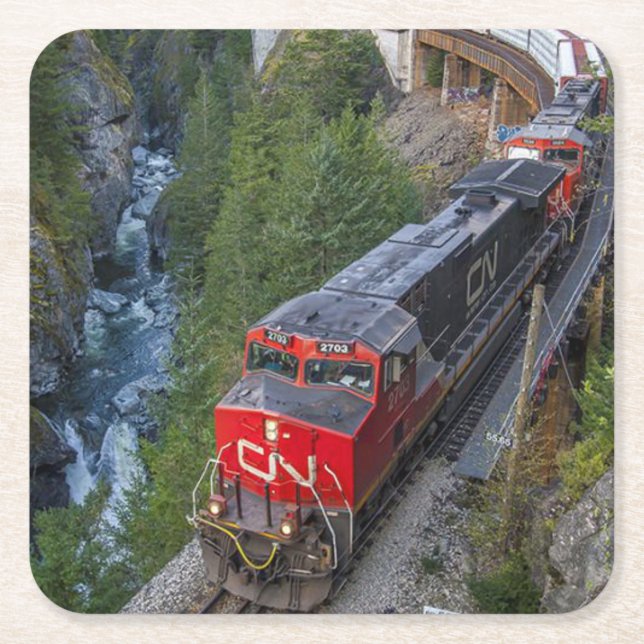 Posavasos Cuadrado De Papel Motor de tren diesel clásico (Anverso)
