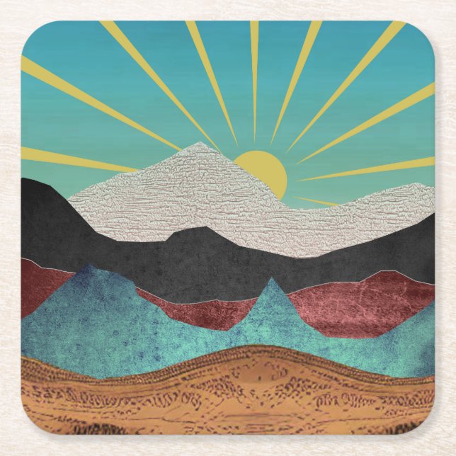 Posavasos Cuadrado De Papel Mountain Fantasy Sunrise (Anverso)