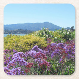 Posavasos Cuadrado De Papel Mt Tamalpais Flores Púrpura Conjunto de 6 Casas