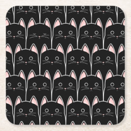 Posavasos Cuadrado De Papel Muchos patrones de gatos negros