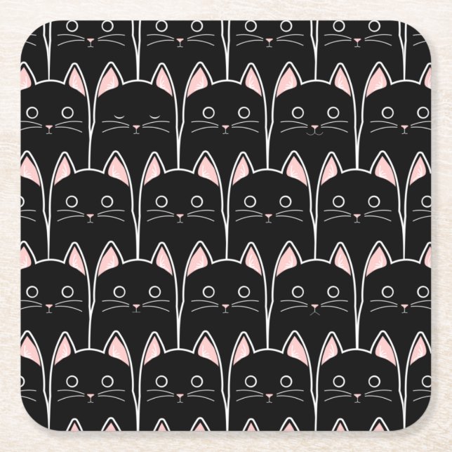 Posavasos Cuadrado De Papel Muchos patrones de gatos negros (Anverso)
