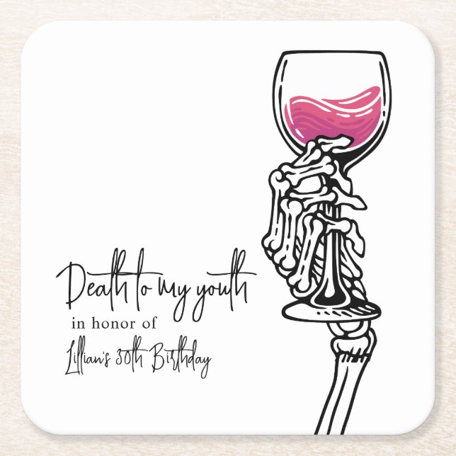 Posavasos Cuadrado De Papel Muerte a mi juventud (Anverso)