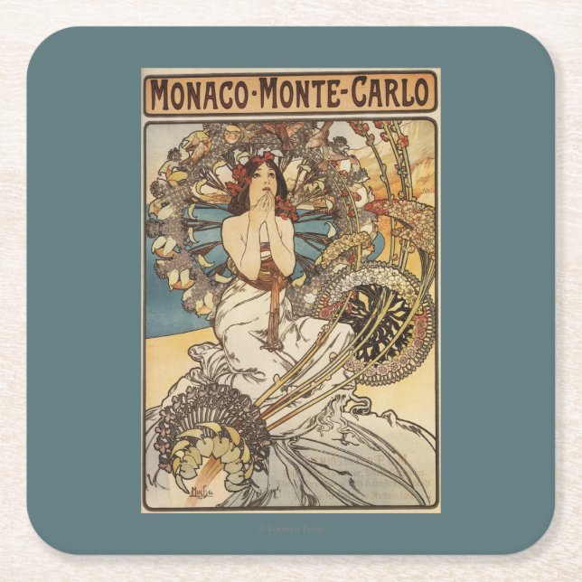 Posavasos Cuadrado De Papel Mujer con las plumas - poster ferroviario del (Anverso)