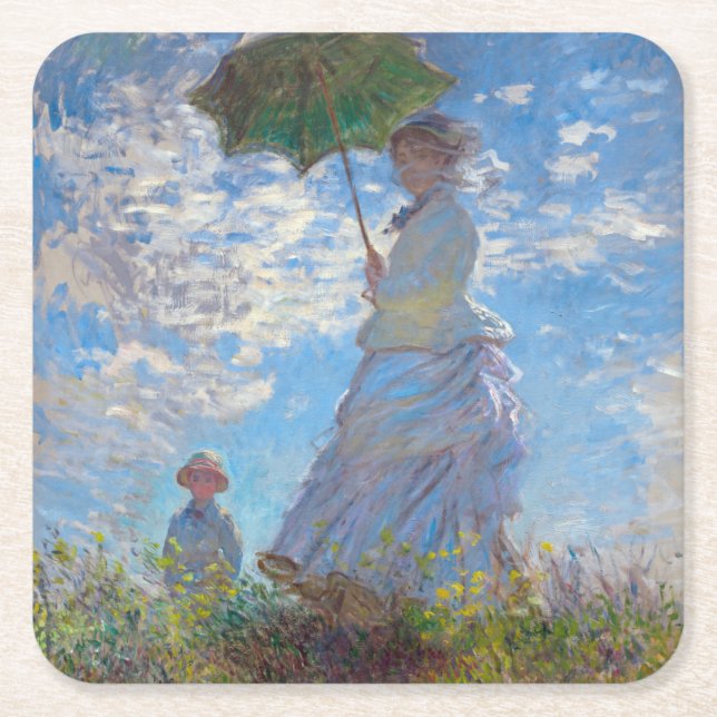 Posavasos Cuadrado De Papel Mujer con Parasol, Monet (Anverso)
