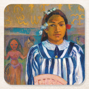 Posavasos Cuadrado De Papel Mujer con un abanico, Gauguin