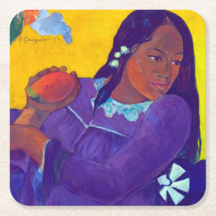 Posavasos Cuadrado De Papel Mujer con un mango, Gauguin