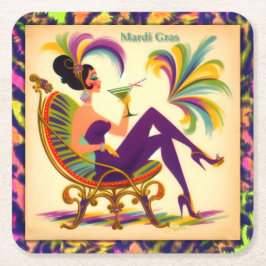 Posavasos Cuadrado De Papel Mujer de Martini Retro de Medianos del Siglo 60 Ma