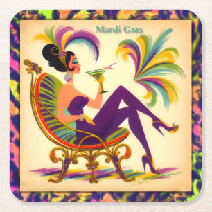 Posavasos Cuadrado De Papel Mujer de Martini Retro de Medianos del Siglo 60 Ma