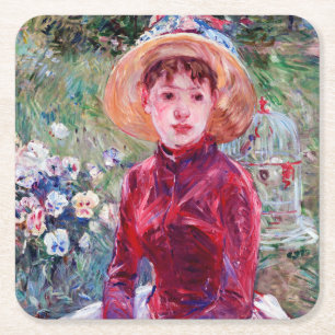 Posavasos Cuadrado De Papel Mujer en rojo, Berthe Morisot