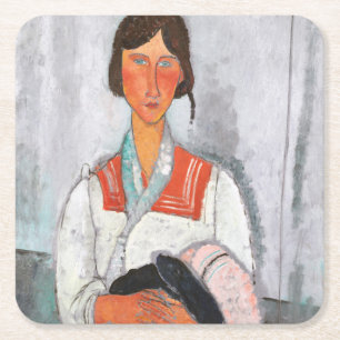 Posavasos Cuadrado De Papel Mujer gitana con bebé, Modigliani