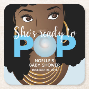 Posavasos Cuadrado De Papel Mujer negra, lista para pop, bblegum, azul