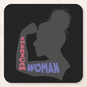 Posavasos Cuadrado De Papel Mujer norteamericana gris oscuro
