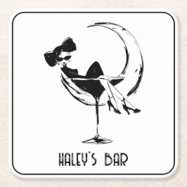 Posavasos Cuadrado De Papel Mujer retro en Martini Glass Bar