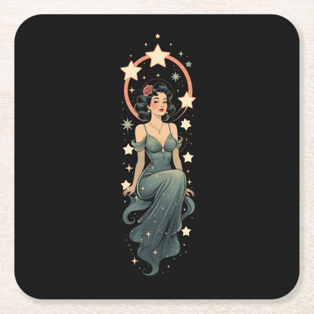 POSAVASOS CUADRADO DE PAPEL MUJER VINTAGE (Anverso)