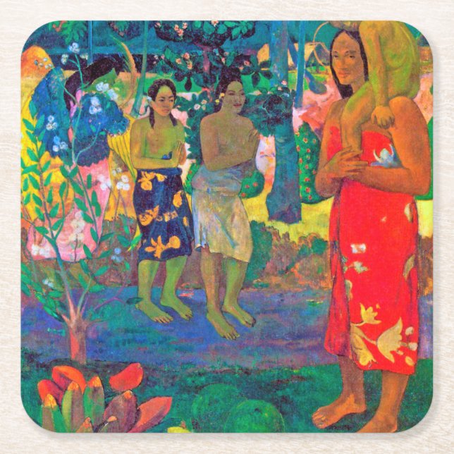 Posavasos Cuadrado De Papel Mujeres tahitianas, Gauguin (Anverso)