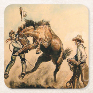 Posavasos Cuadrado De Papel "Mule" Arte Occidental de Will James