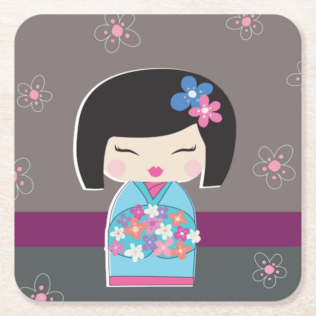 Posavasos Cuadrado De Papel Muñeca Kokeshi (Anverso)