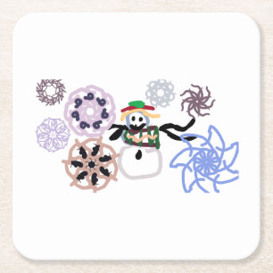 Posavasos Cuadrado De Papel Muñeco de nieve ama copo de nieve
