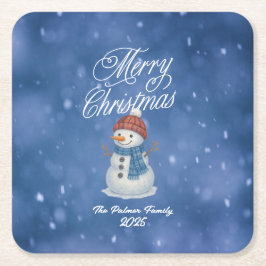 Posavasos Cuadrado De Papel Muñeco de Nieve Caprichoso Feliz Navidad