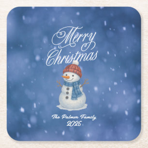 Posavasos Cuadrado De Papel Muñeco de Nieve Caprichoso Feliz Navidad